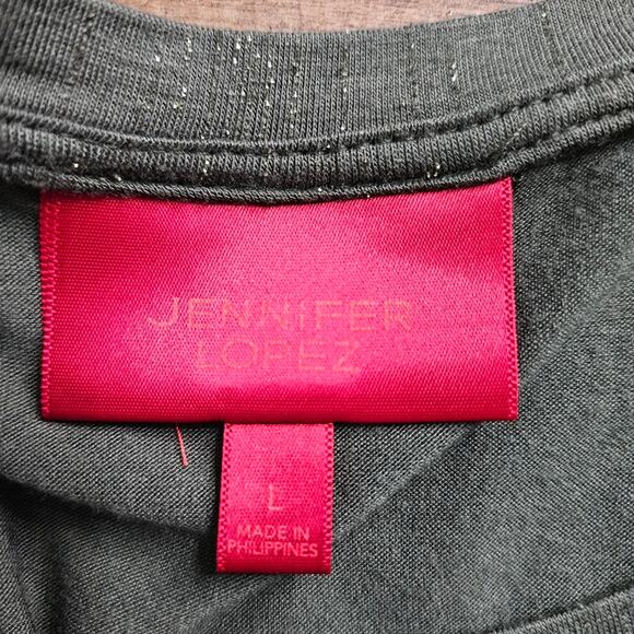 New Jennifer Lopez Metallic Green Women's Top Ruched Mesh Sleeve Large Tee - Picture 9 of 16